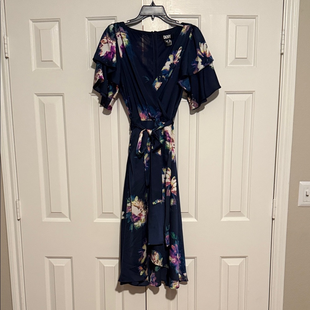 DKNY Navy Floral High Low Dress